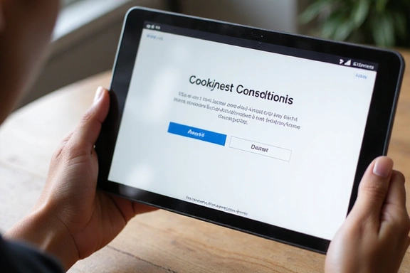 Illustration einer Hand, die Cookie-Einstellungen auf einem Tablet verwaltet